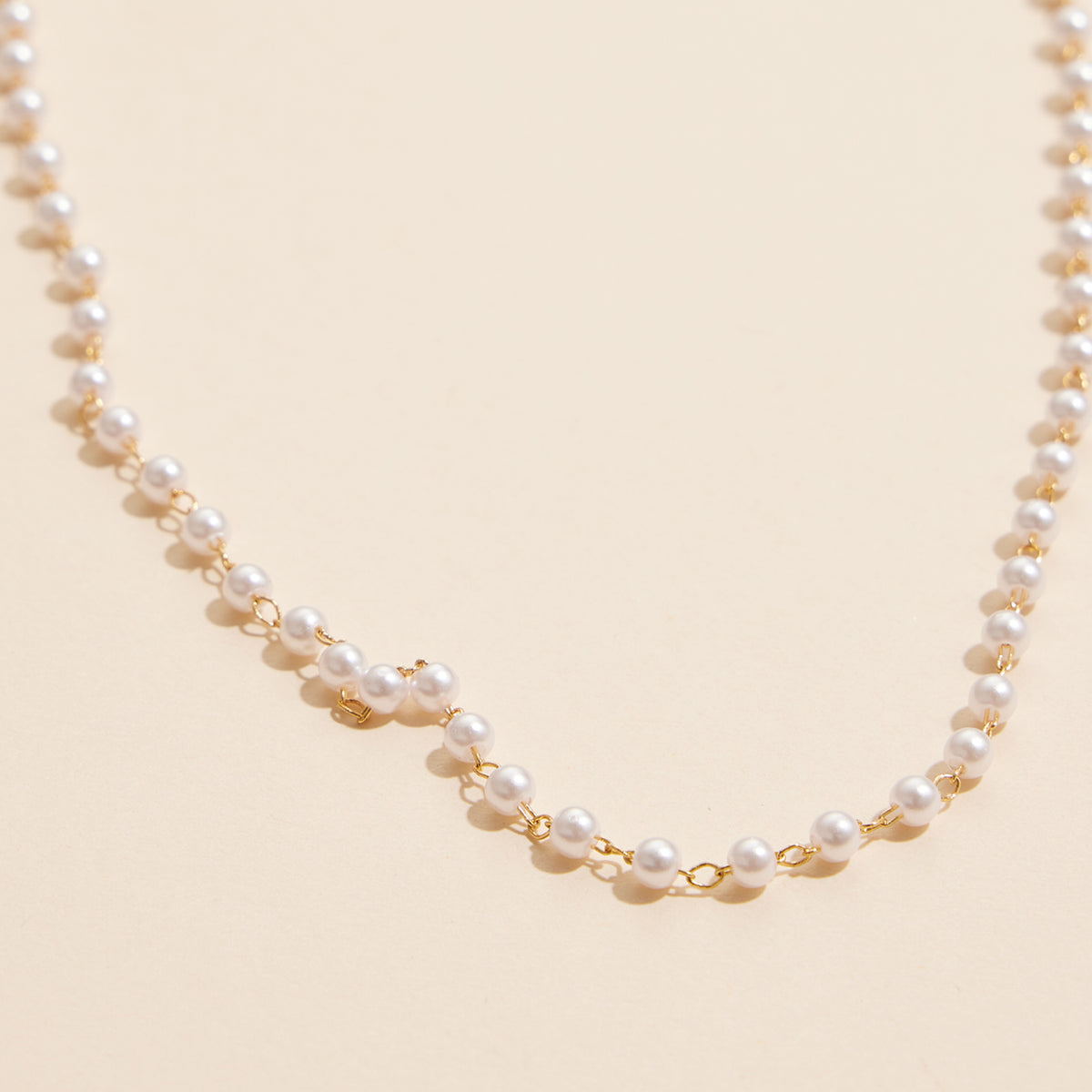 3mm Classic Pearl Link 18K Gold Dipped Necklace