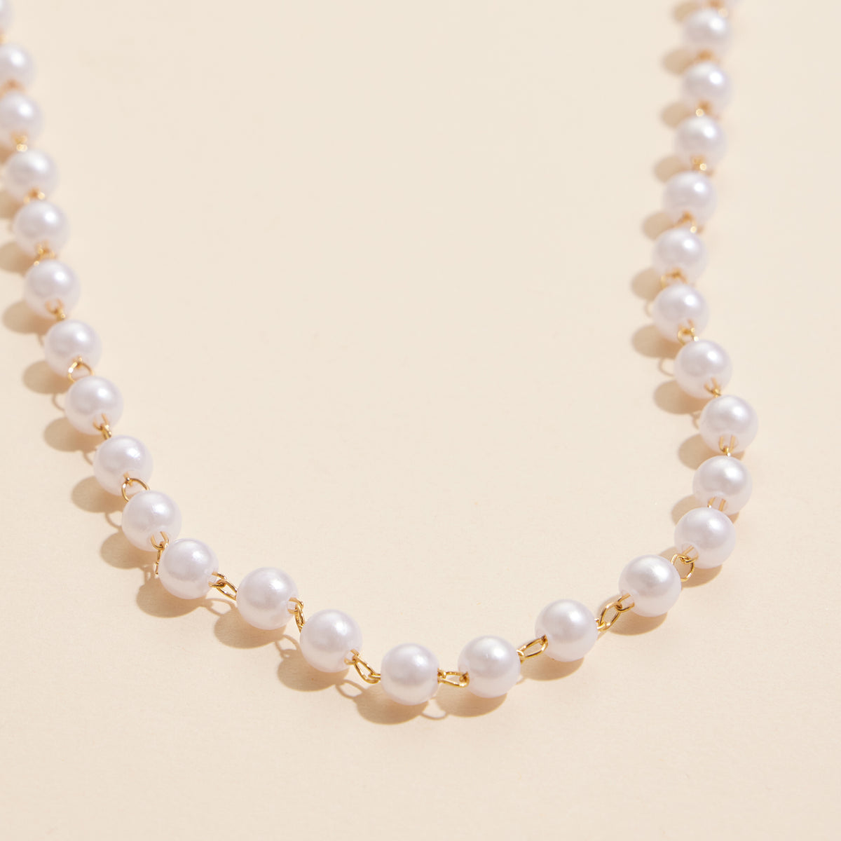 5mm Classic Large Pearl Link 18K Gold Dipped Necklace