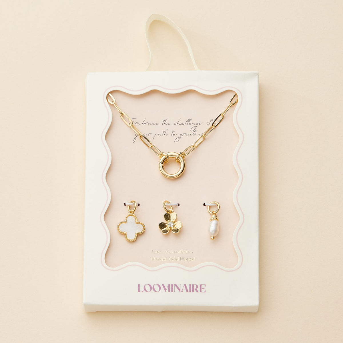 Gold Dipped Necklace with Charms and Pearl Accent