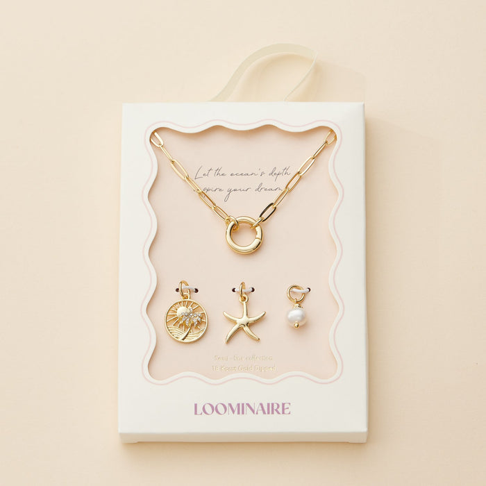 Gold Dipped Starfish Charm Necklace with Pearl Accent