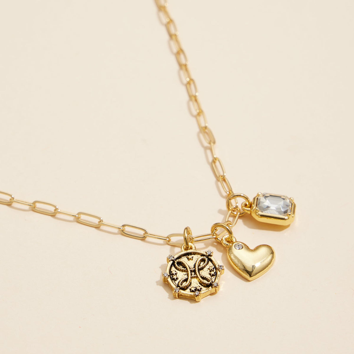 Gold Dipped Heart Charm Necklace with Gemstone Pendant