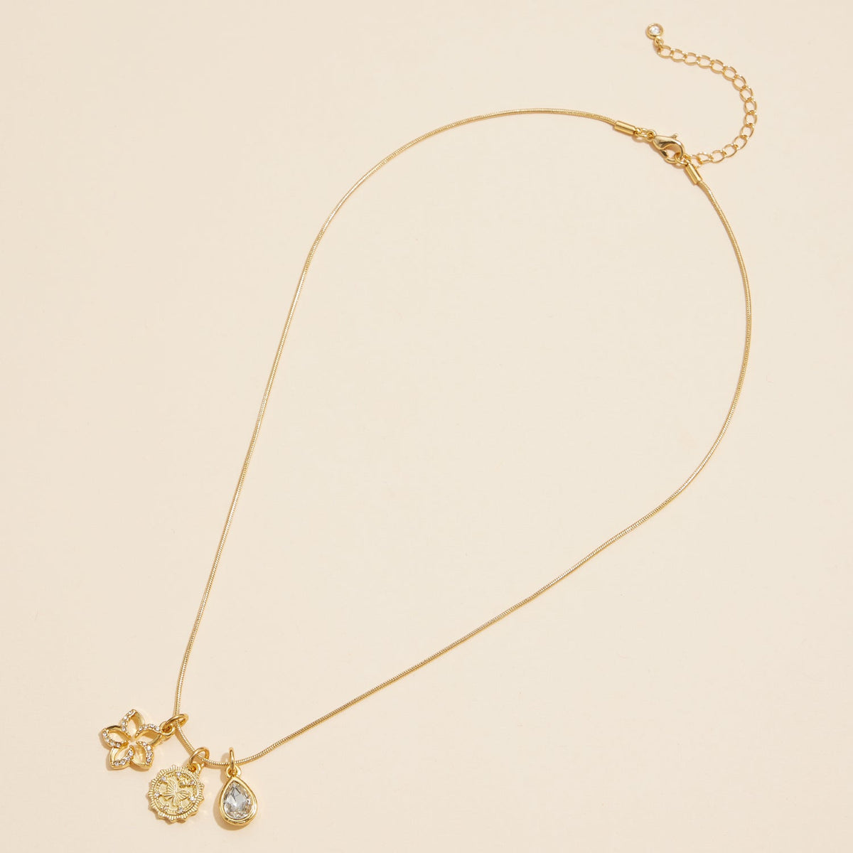 Elegant Gold Dipped 18K Butterfly and Teardrop Charm Necklace