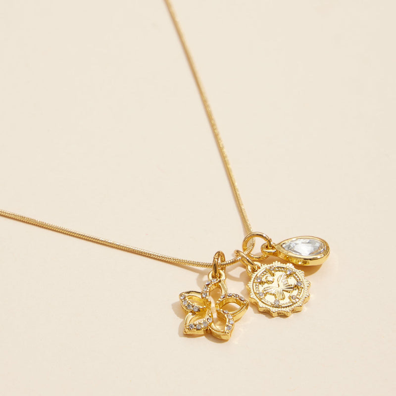 Elegant Gold Dipped 18K Butterfly and Teardrop Charm Necklace