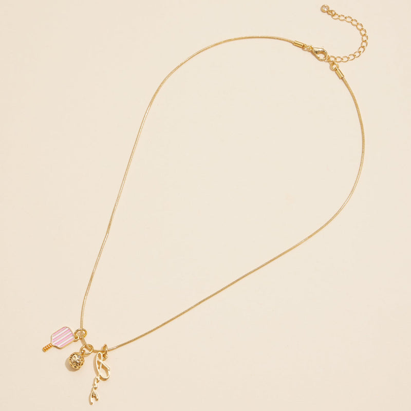 Gold Dipped 18K Pickleball Love Charm Necklace