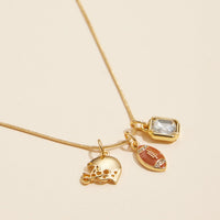 Gold Dipped 18K Football Charm Necklace with Helmet and Gemstone