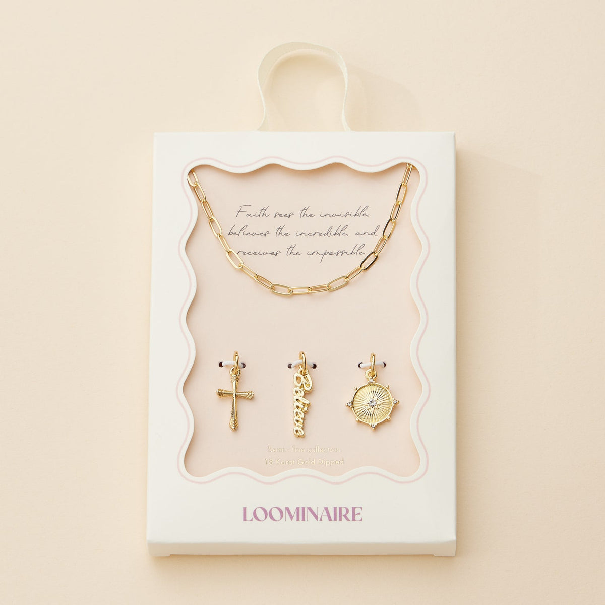 Cross, Believe, and Compass Gold Dipped 18K Charms Necklace