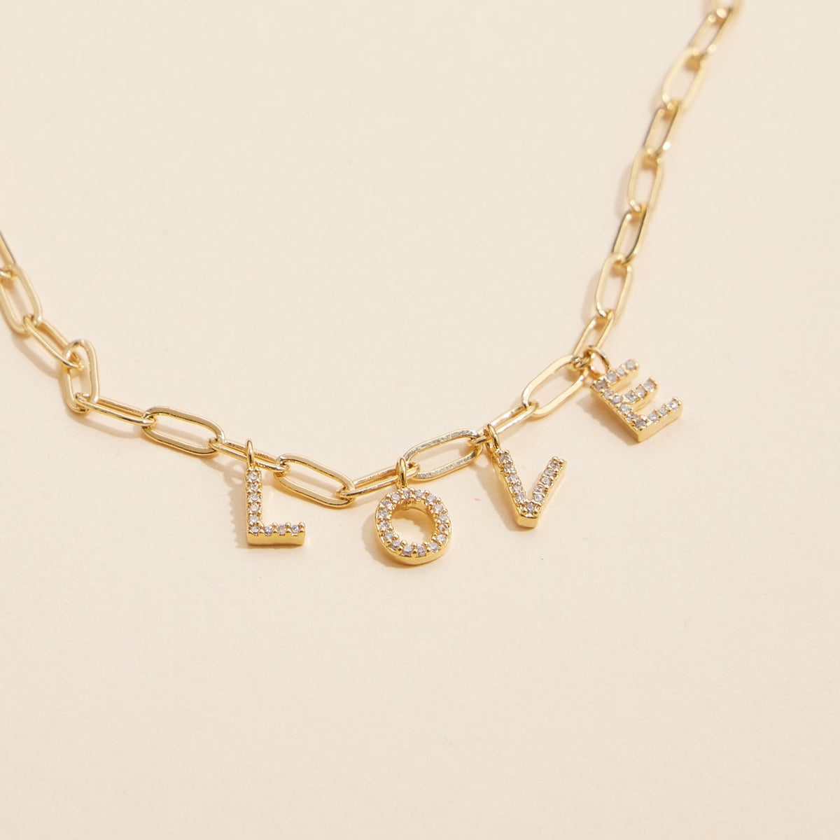 Sparkling "Love"  Cubic Zirconia 18K Gold Charm Necklace