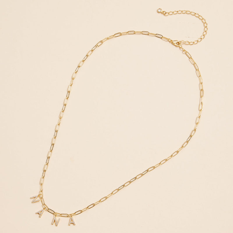 Sparkling "NANA" Cubic Zirconia 18K Gold Charm Necklace