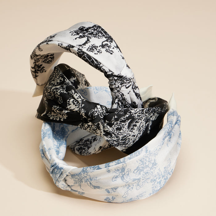 Elegant Vintage Print Knotted Headband Set