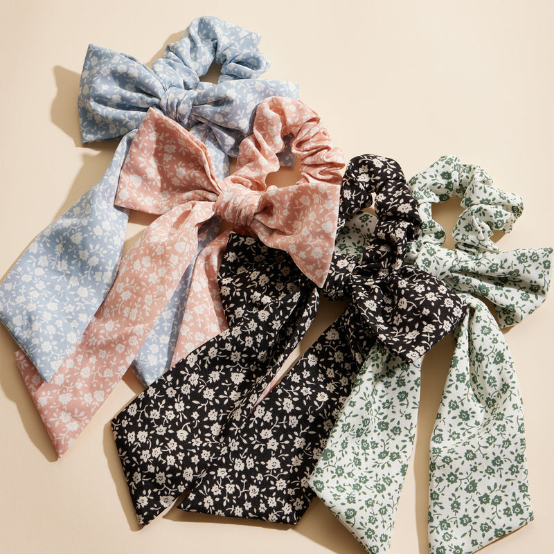 Floral Bow Scrunchie with Long Ribbon Tails