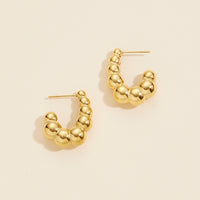 Gold Dip Bubbled Stainless Steel Open Hoop Earrings