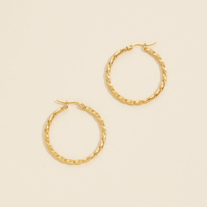 Gold Dip Stainless Steel Twisted Hoop Earrings