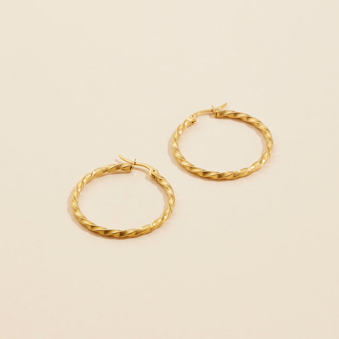 Gold Dip Stainless Steel Twisted Hoop Earrings