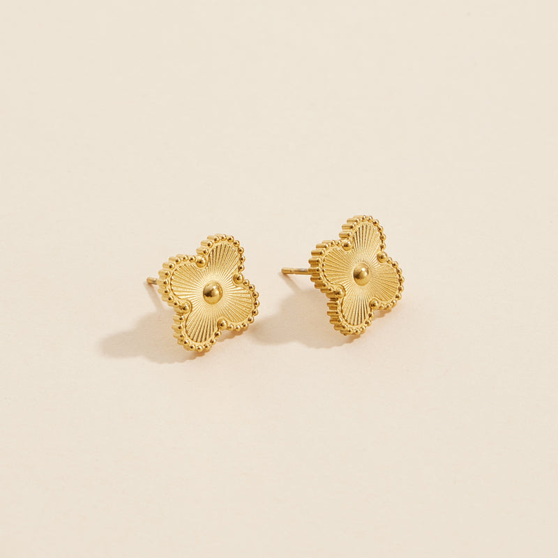 Clover Gold Dip Stainless Steel Stud Earrings