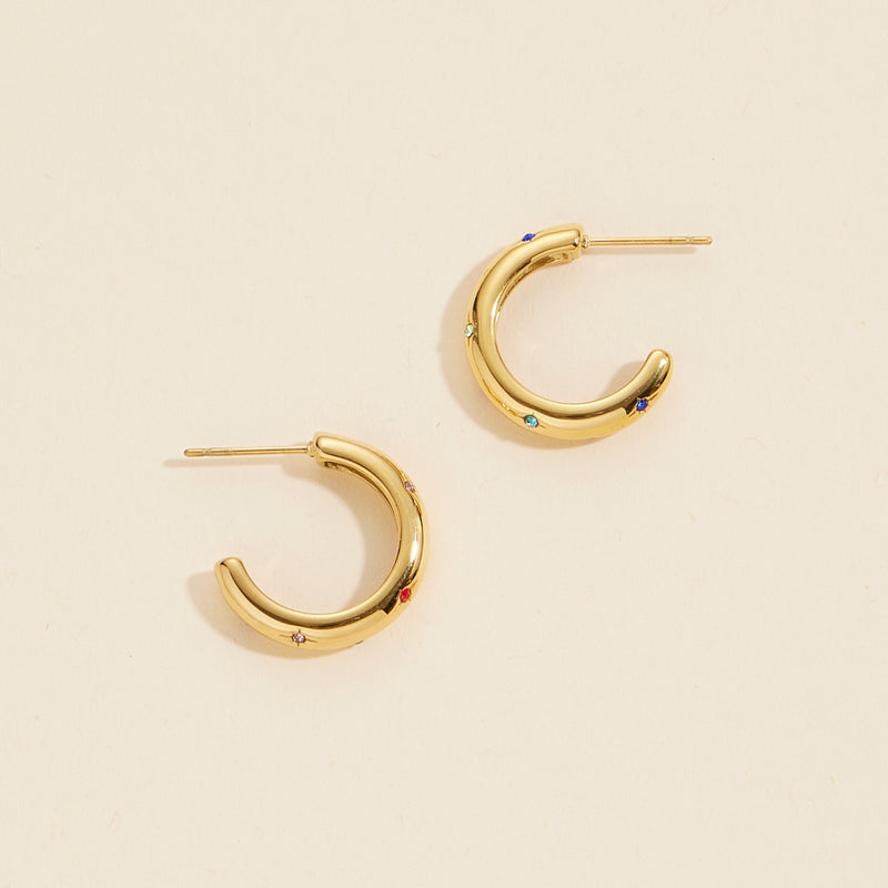 Rhinestones Gold Dip Stainless Steel Hoop Earrings