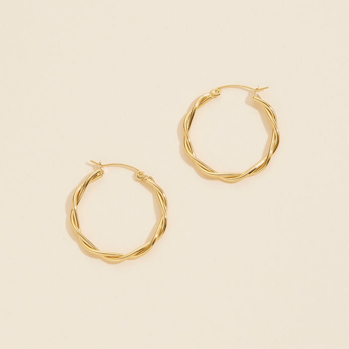 Twisted Gold Dip Stainless Steel Hoop Earrings