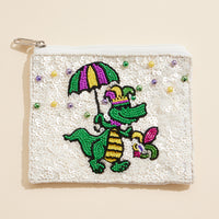 Mardi Gras Sequin Alligator Beaded Pouch