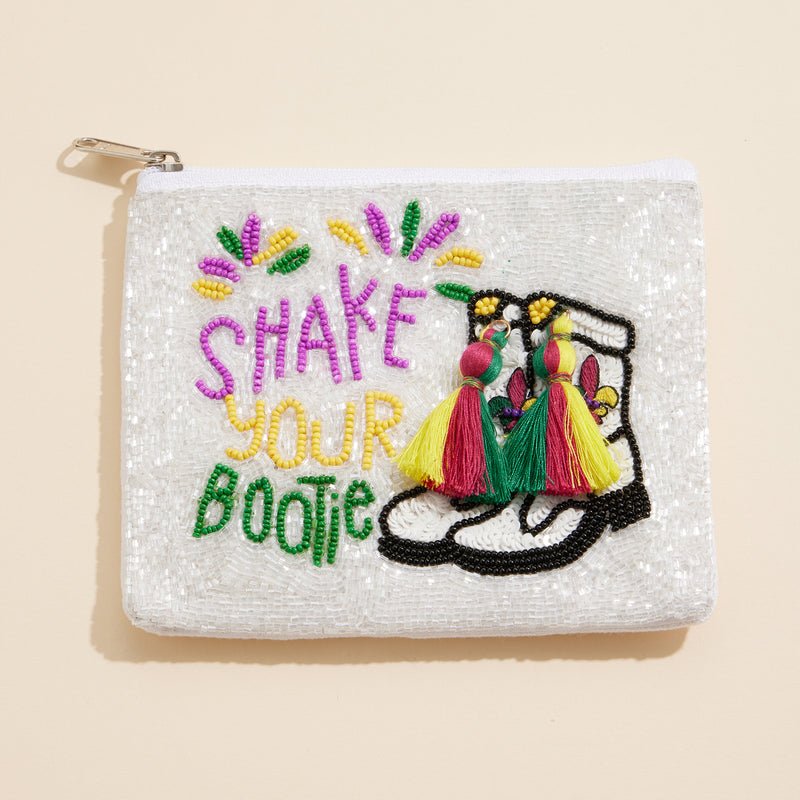 Beaded "Shake Your Bootie" Mardi Gras Pouch with Tassels