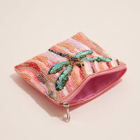 Hand-Beaded Dragonfly Clutch – Vibrant Pink and Pastel Sequins with Elegant Zipper Closure