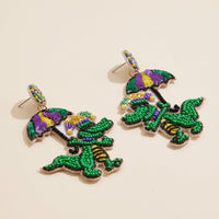 Mardi Gras Alligator Beaded Earrings Fun Festive Jewelry Accessory