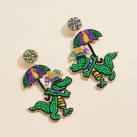 Mardi Gras Alligator Beaded Earrings Fun Festive Jewelry Accessory