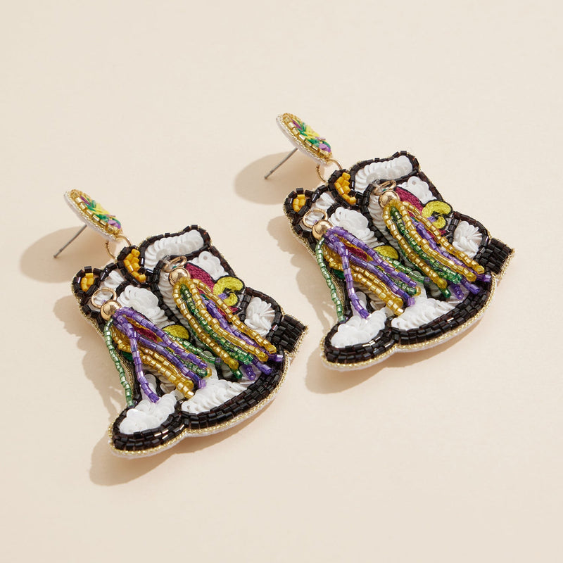 Mardi Gras Cowboy Boot Beaded Brooch Festive Western Accessory