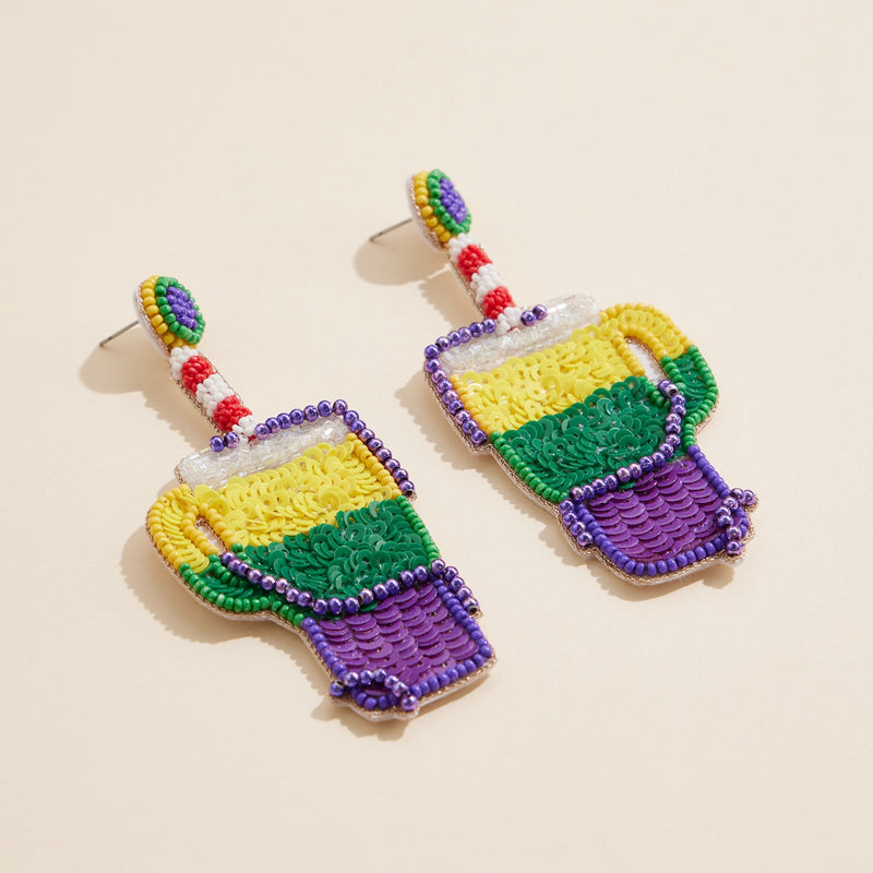 Mardi Gras Drink Beaded Earrings Colorful Festive Statement Jewelry