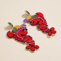 Mardi Gras Lobster Beaded Earrings Colorful Carnival Statement Jewelry