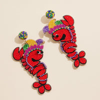 Mardi Gras Lobster Beaded Earrings Colorful Carnival Statement Jewelry