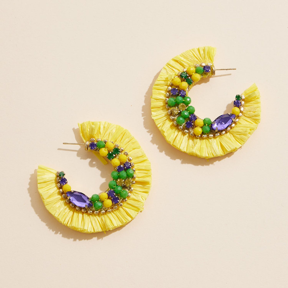 Mardi Gras Hoop Earrings with Fringe Colorful Festival Jewelry