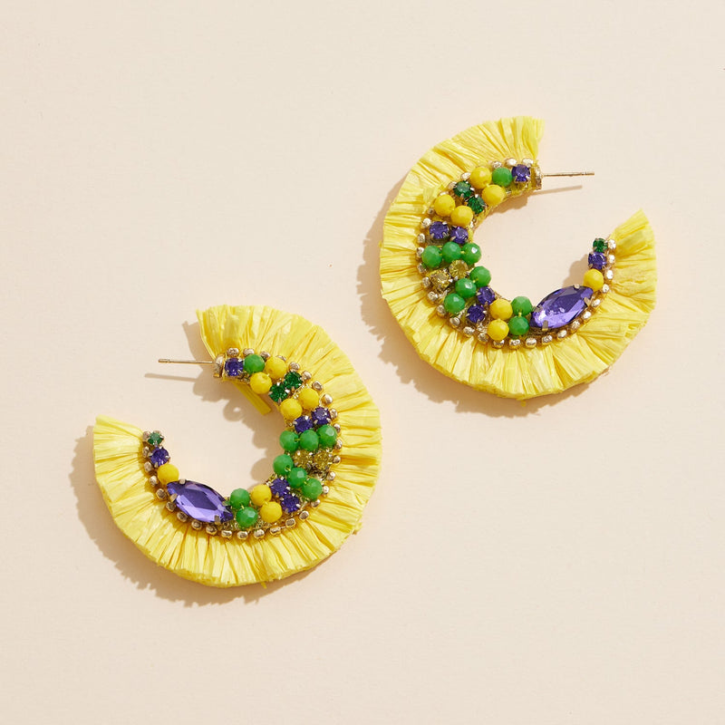 Mardi Gras Hoop Earrings with Fringe Colorful Festival Jewelry