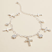 Gold and Silver Charm Bracelet with Different Style Cross and Floral Pendants – Fashion Jewelry