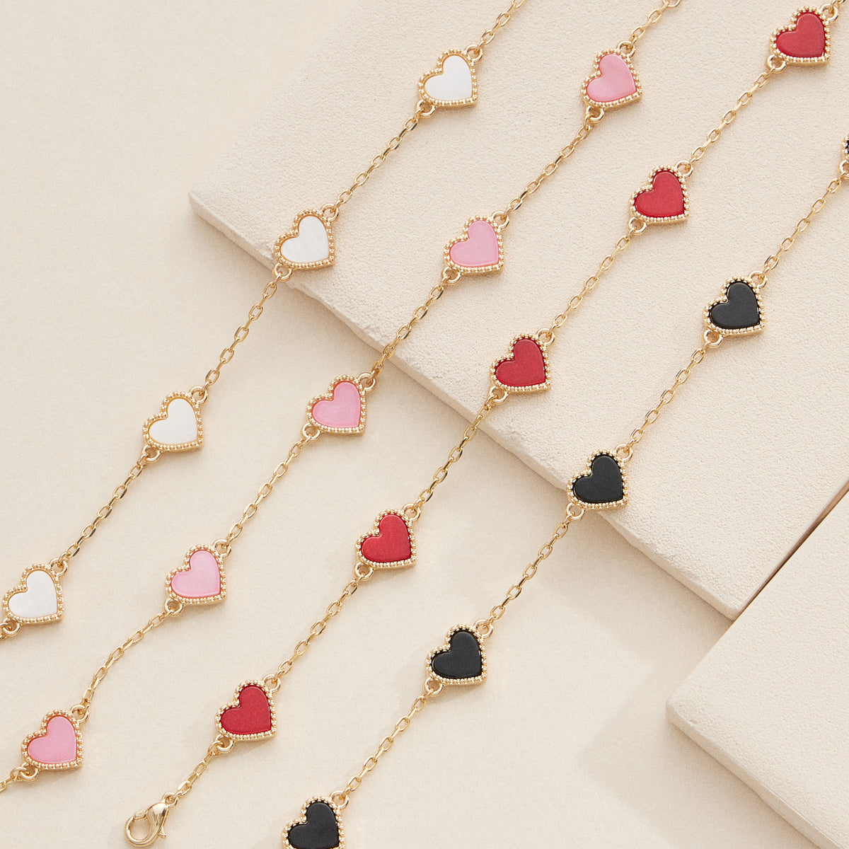 Elegant Gold Heart Charm Bracelets in Vibrant Enamel Colors