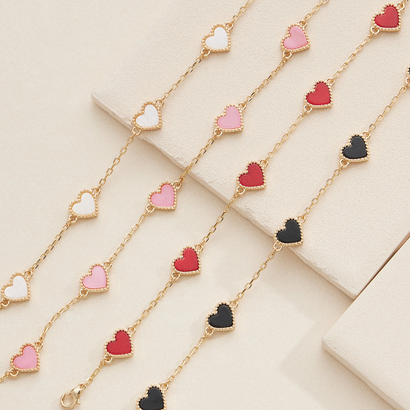 Elegant Gold Heart Charm Bracelets in Vibrant Enamel Colors