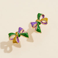 Mardi Gras Bow Stud Earrings in Purple, Green, and Yellow Festive Jewelry