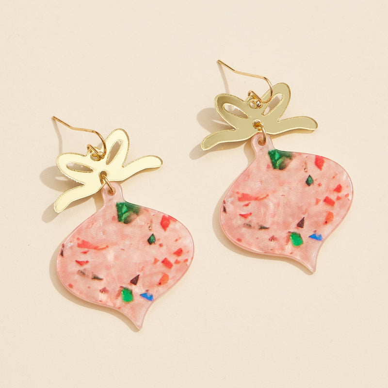 Festive Acrylic Bow and Ornament Drop Earrings