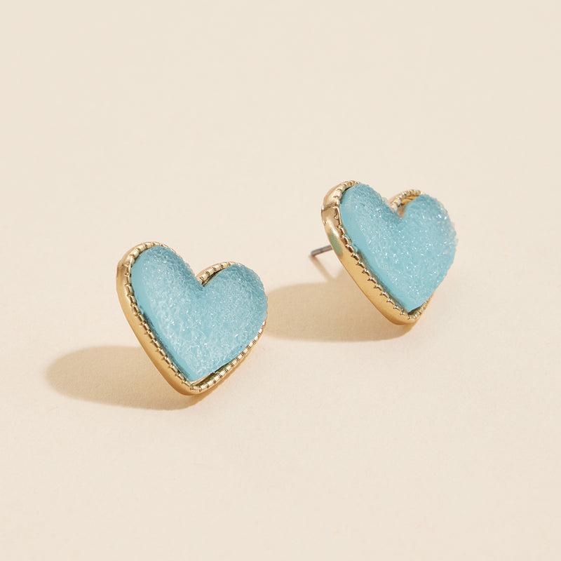 Heart Druzy Stone Stud Earrings