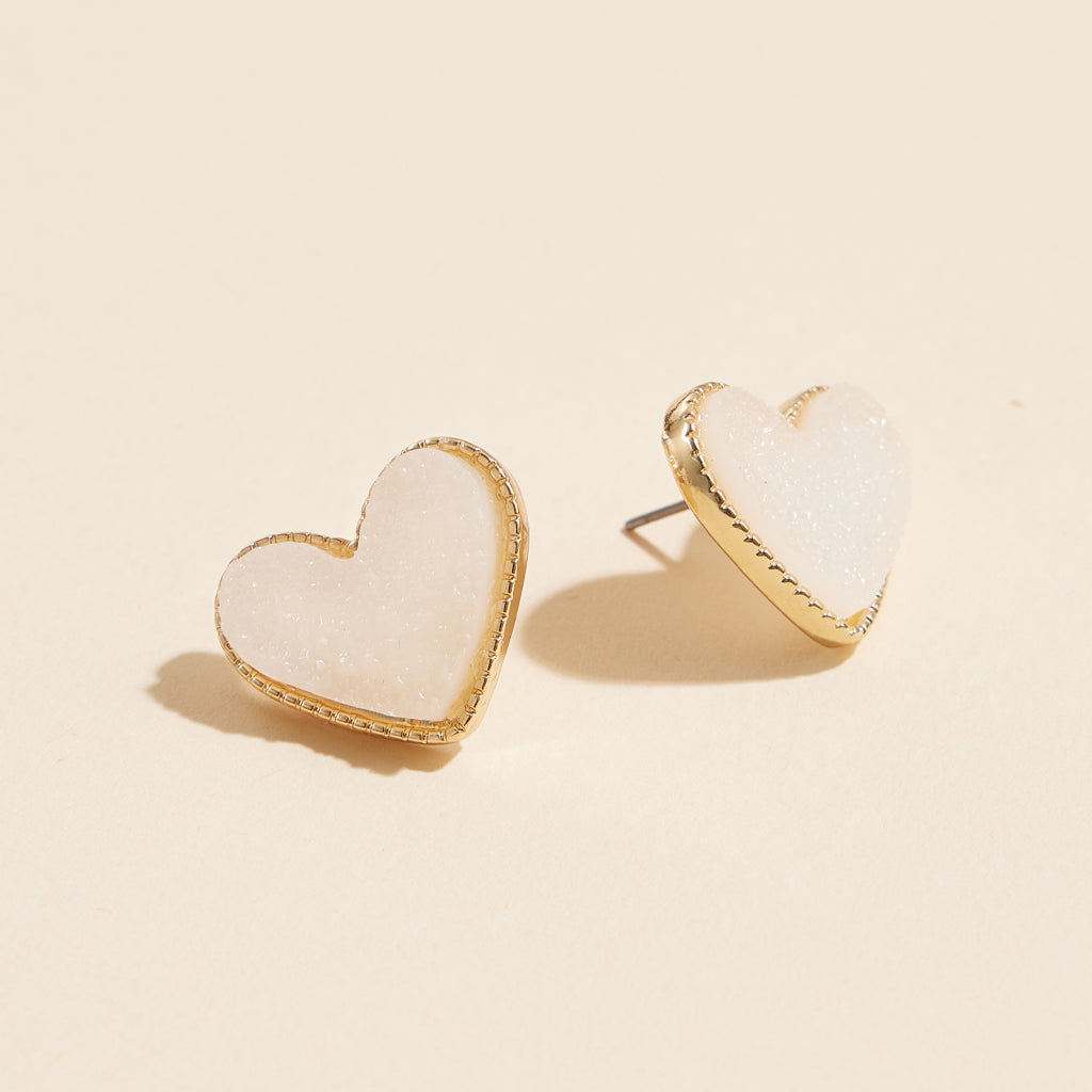 Heart Druzy Stone Stud Earrings