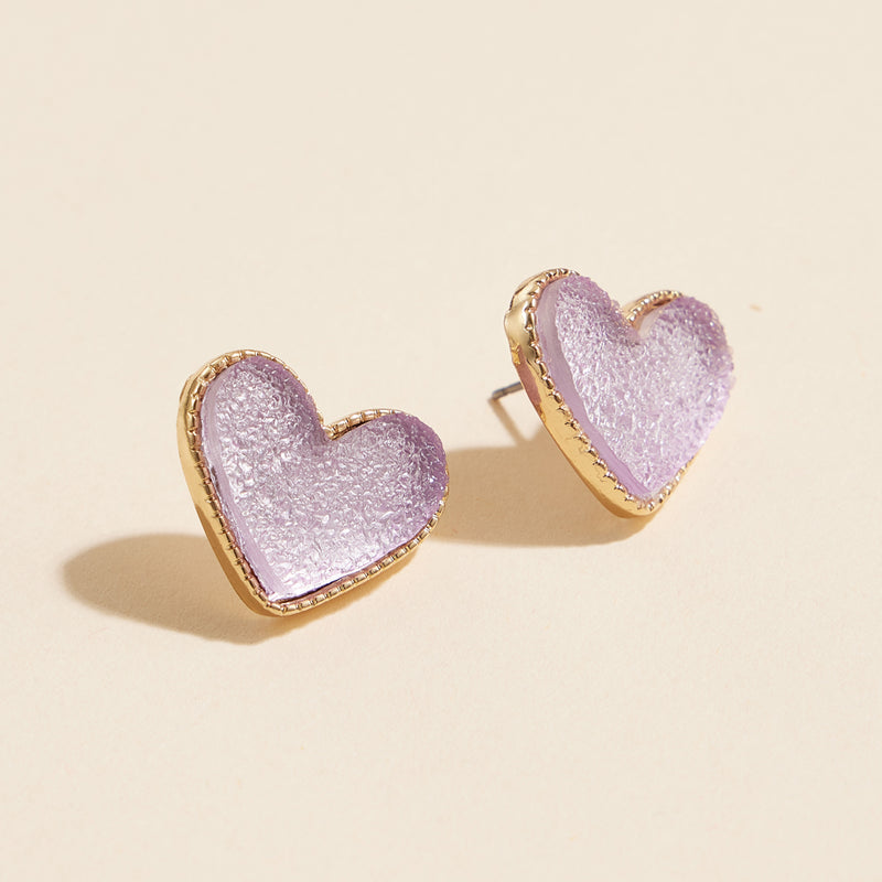 Heart Druzy Stone Stud Earrings