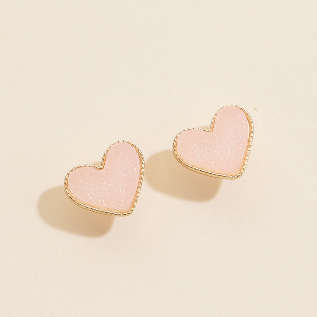 Heart Druzy Stone Stud Earrings