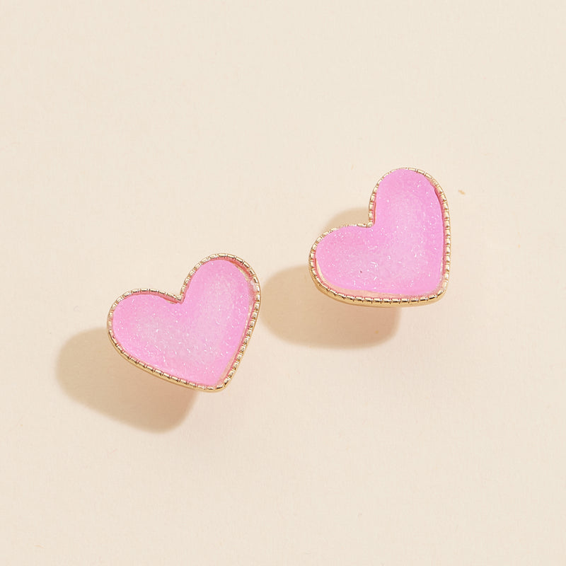 Heart Druzy Stone Stud Earrings