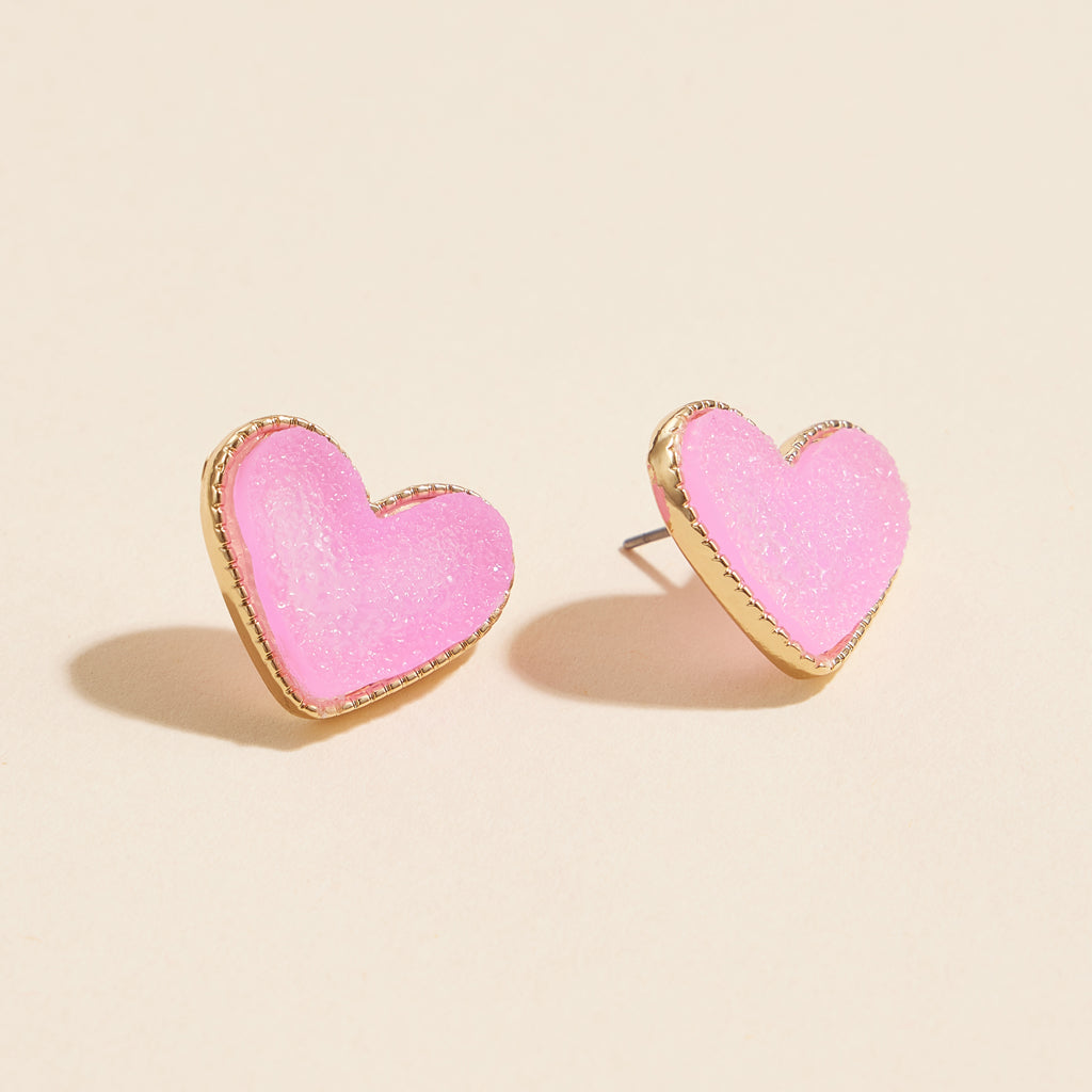 Heart Druzy Stone Stud Earrings