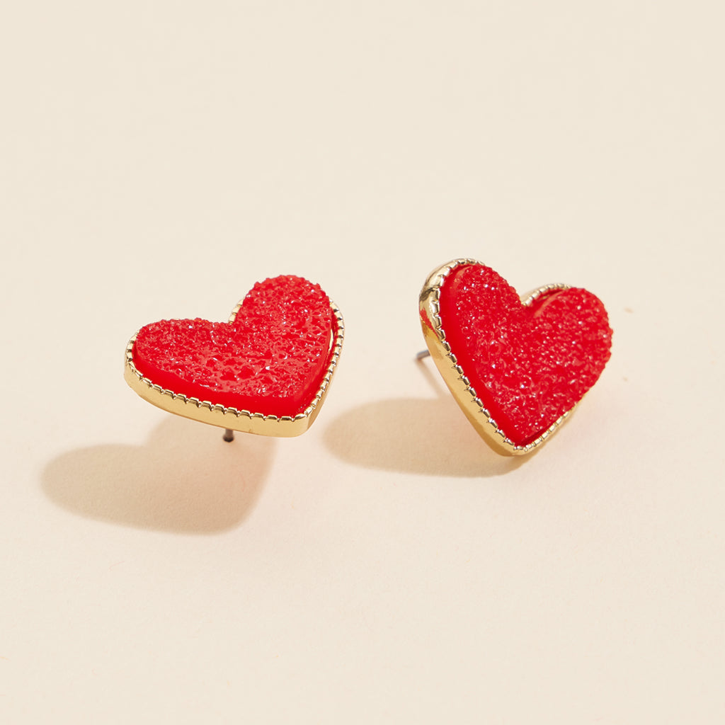 Heart Druzy Stone Stud Earrings