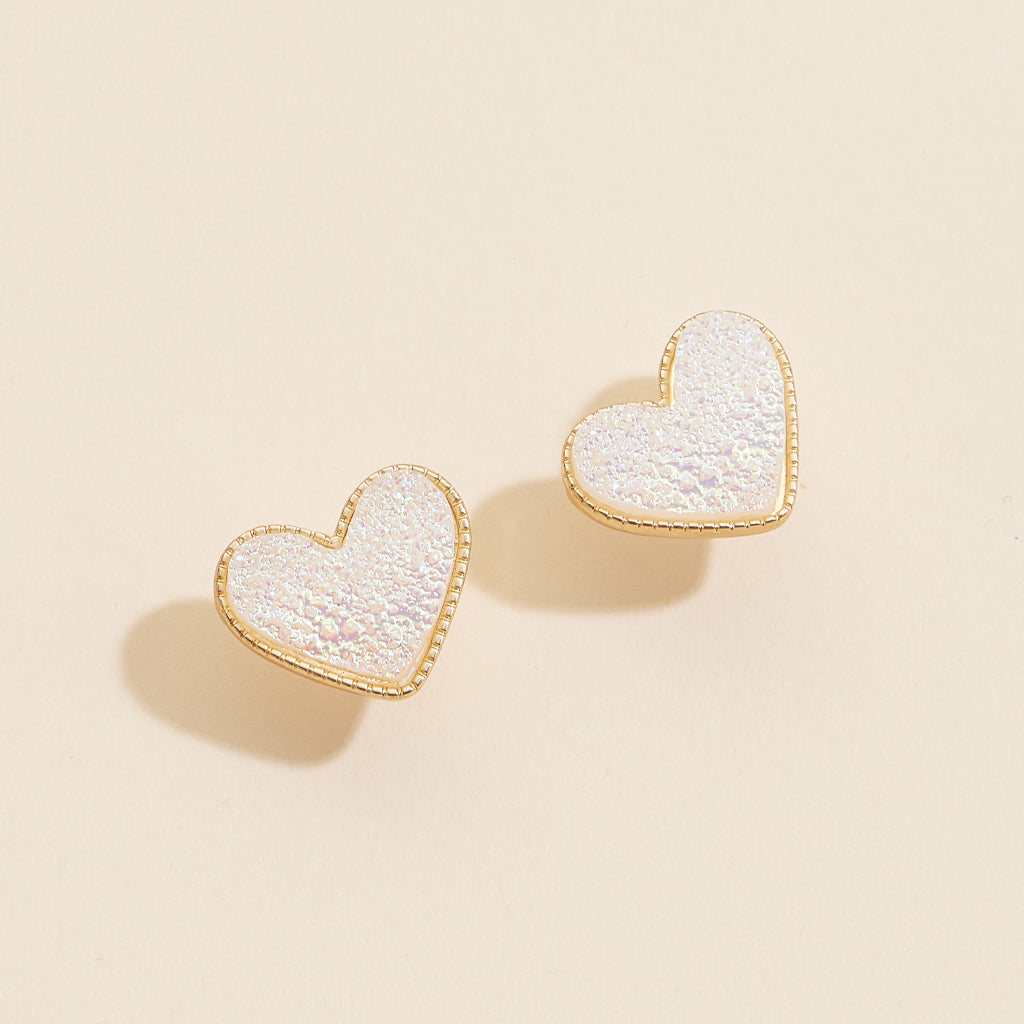 Heart Druzy Stone Stud Earrings