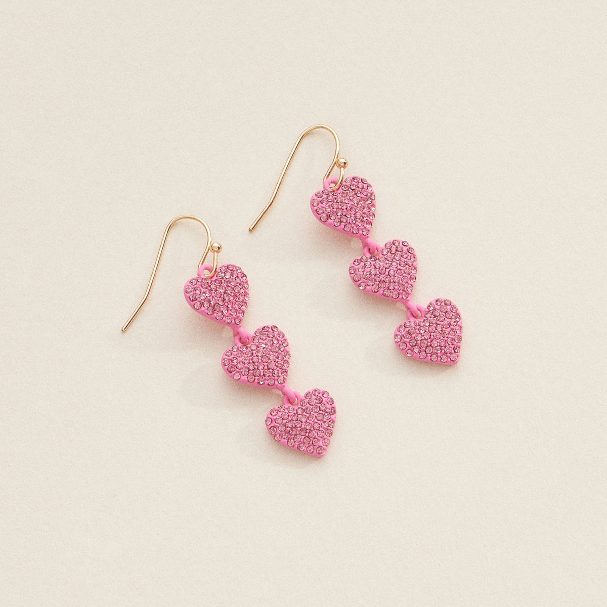 Triple Heart Drop Earrings with Sparkling Crystals in Bold Colors