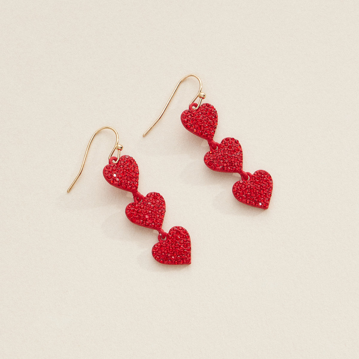 Triple Heart Drop Earrings with Sparkling Crystals in Bold Colors