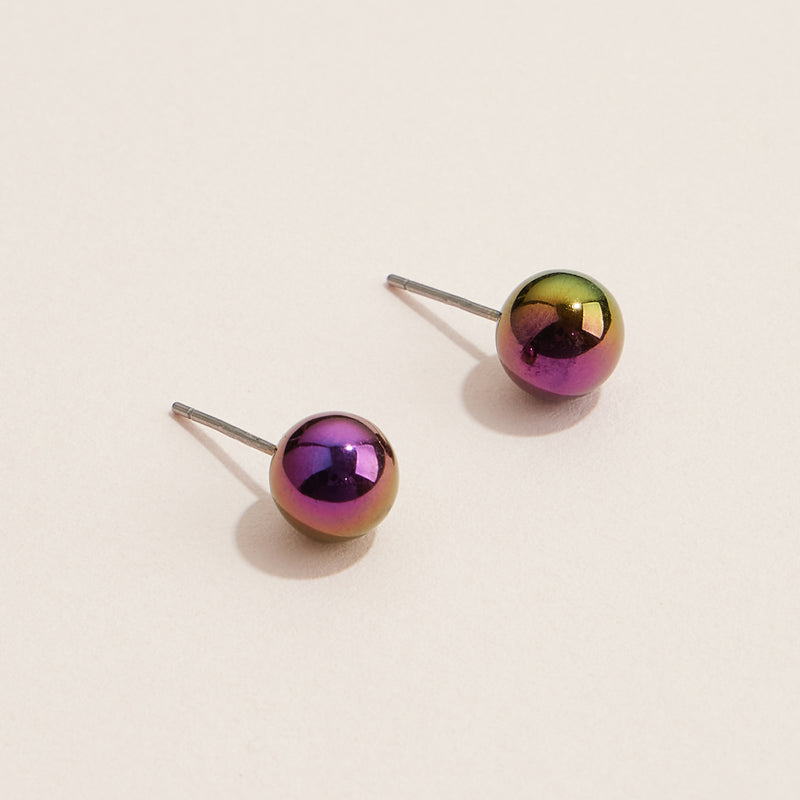 Colorful Round Stud Earrings - Glossy Ball Earring