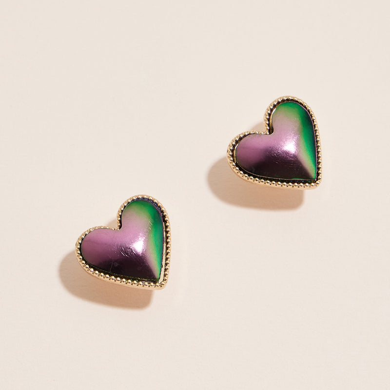 Gold Trim Heart Stud Earrings - Colorful Enamel Jewelry