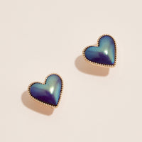 Gold Trim Heart Stud Earrings - Colorful Enamel Jewelry