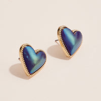 Gold Trim Heart Stud Earrings - Colorful Enamel Jewelry